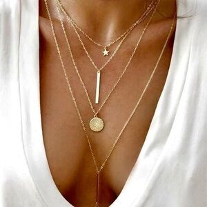 Multi Layer Coin Bar Necklace